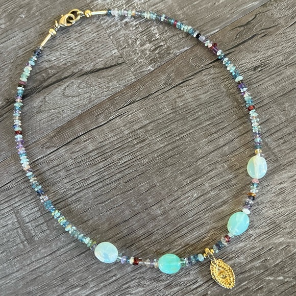 Handmade mixed gemstone evil eye necklace - Picture 8 of 10